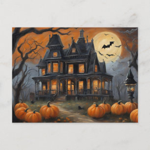 ヴィンテージハロウィンハウスアンドフルムーン シーズンポストカード