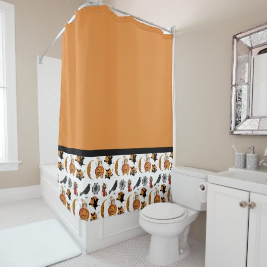 ヴィンテージハロウィンパターンブラックとオレンジ シャワーカーテン (インサイチュ)