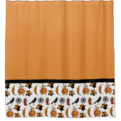 ヴィンテージハロウィンパターンブラックとオレンジ シャワーカーテン (正面)