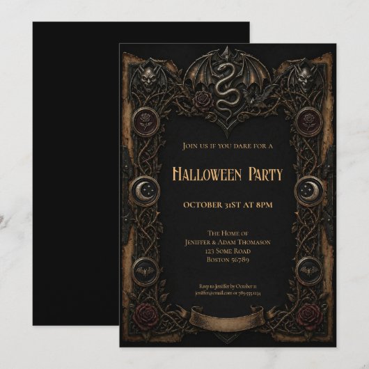ヴィンテージハロウィンパーティー招待状 招待状 (正面/裏面)