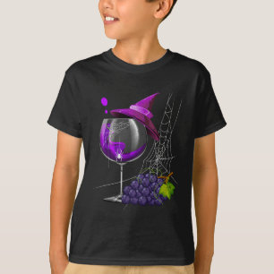 ヴィンテージハロウィンパープルグレープワイングラス魔女ハ Tシャツ