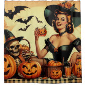 ヴィンテージハロウィンピンアップ シャワーカーテン (正面)