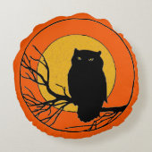 ヴィンテージハロウィンフクロウと収穫月 ラウンドクッション (裏面)