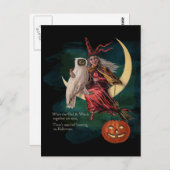 ヴィンテージハロウィンフクロウと魔女はがき ポストカード (正面/裏面)