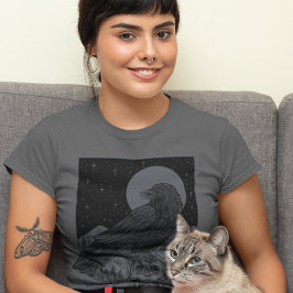 ヴィンテージハロウィンフルムーンクロウスカルゴシック Tシャツ