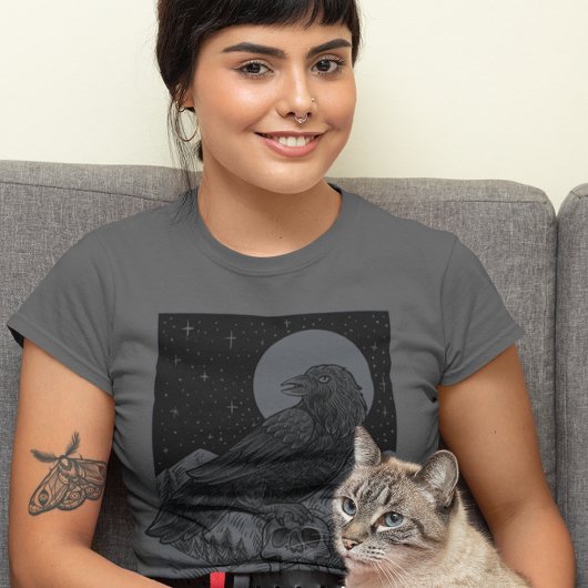 ヴィンテージハロウィンフルムーンクロウスカルゴシック Tシャツ