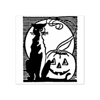 ヴィンテージハロウィンブラックキャットとジャック・オランタン ラバースタンプ