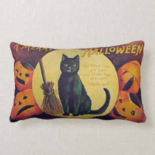 ヴィンテージハロウィンブラックキャット装飾用クッション ランバークッション