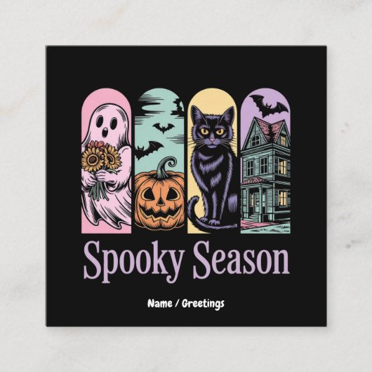 ヴィンテージハロウィンホラー不気味シーズンかわいい不気味 スクエア名刺 (正面)