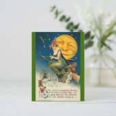 ヴィンテージハロウィンムーンフクロウのブロムスティック ポストカード (スタンド正面)