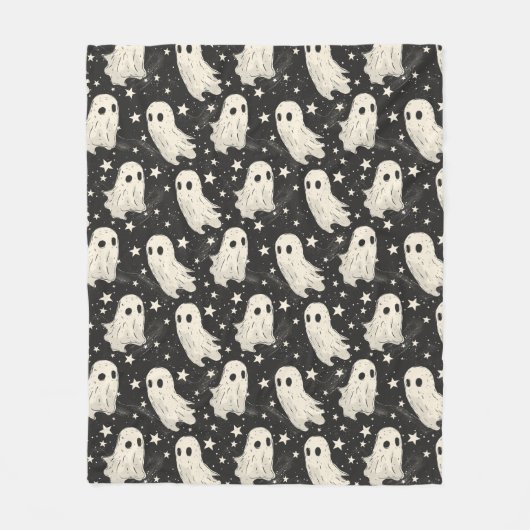 ヴィンテージハロウィン不気味幽霊&スターパターン フリースブランケット (正面)