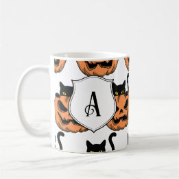 ヴィンテージハロウィン不気味猫パタパーソナライズされたーン コーヒーマグカップ