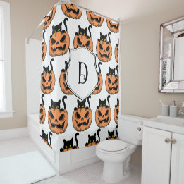 ヴィンテージハロウィン不気味猫パタパーソナライズされたーン シャワーカーテン