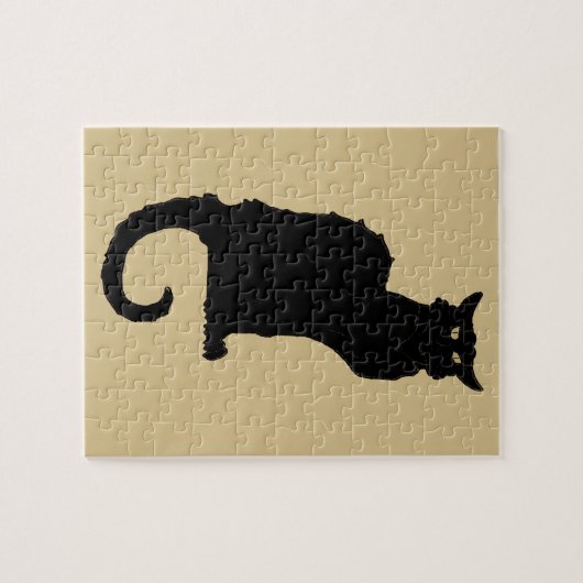 ヴィンテージハロウィン不気味、アールヌーボー黒猫 ジグソーパズル (横)