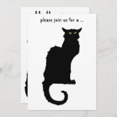 ヴィンテージハロウィン不気味、アールヌーボー黒猫 招待状 (正面/裏面)