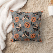 ヴィンテージハロウィン猫とカボチャ柄 クッション (ブランケット)