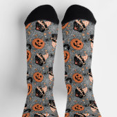 ヴィンテージハロウィン猫とカボチャ柄 ソックス (上部)