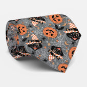 ヴィンテージハロウィン猫とカボチャ柄 ネクタイ (ロール)