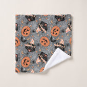 ヴィンテージハロウィン猫とカボチャ柄 バスタオルセット (ウォッシュタオル)