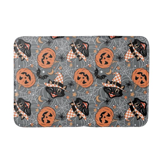ヴィンテージハロウィン猫とカボチャ柄 バスマット (正面)