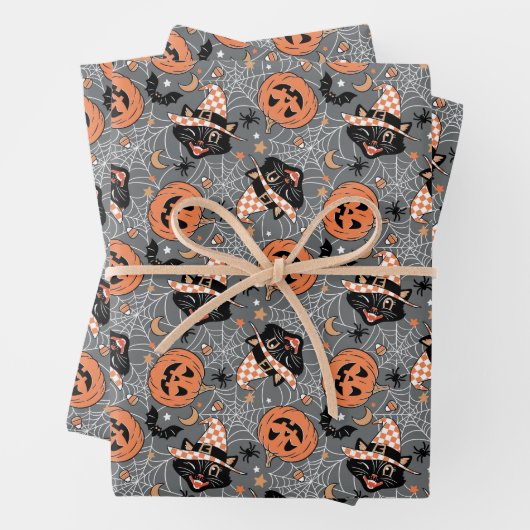 ヴィンテージハロウィン猫とカボチャ柄 ラッピングペーパーシート (インサイチュ)