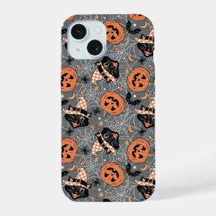 ヴィンテージハロウィン猫とカボチャ柄 iPhone 15ケース