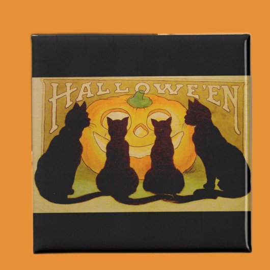 ヴィンテージハロウィン猫とジャック・オランタン マグネット