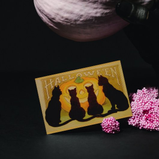 ヴィンテージハロウィン猫とジャック・オランタン 長方形シール
