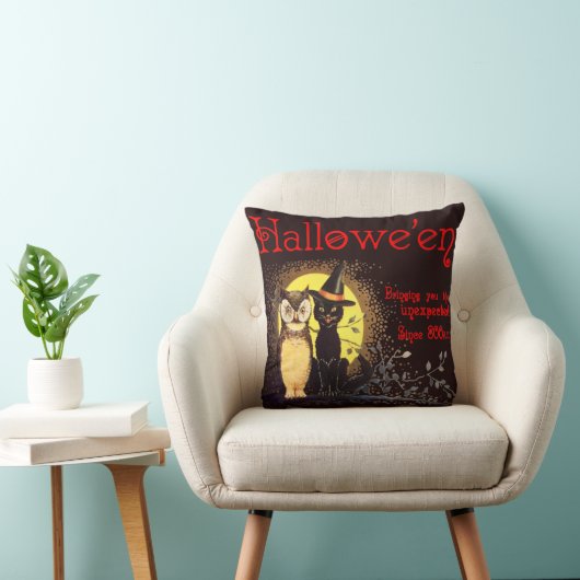 ヴィンテージハロウィン猫とフクロウ クッション (椅子)