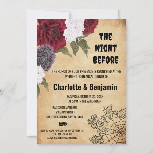 ヴィンテージハロウィン結婚のリハーサルディナー 招待状 (正面)