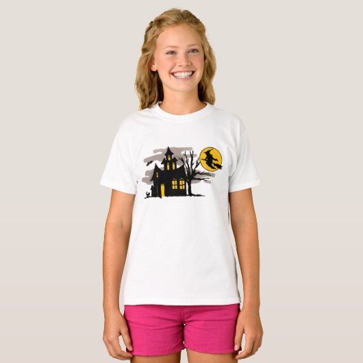 ヴィンテージハロウィン飛んでいるオーバーハ幽霊のよく出るウス Tシャツ (正面フル)