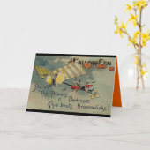 ヴィンテージハロウィン飛んでいるハイグリーティングカード カード (黄色い花)