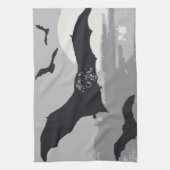 ヴィンテージハロウィン飛んでいるブラックこうもり キッチンタオル (縦)