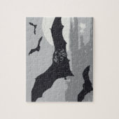 ヴィンテージハロウィン飛んでいるブラックこうもり ジグソーパズル (縦)