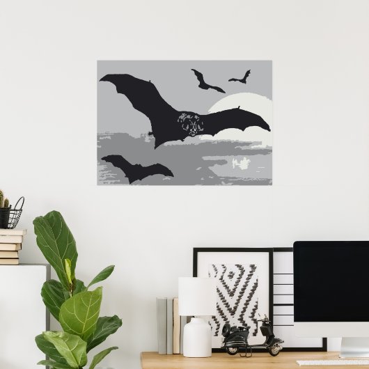 ヴィンテージハロウィン飛んでいるブラックこうもり ポスター (ホームオフィス)