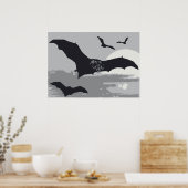 ヴィンテージハロウィン飛んでいるブラックこうもり ポスター (キッチン)