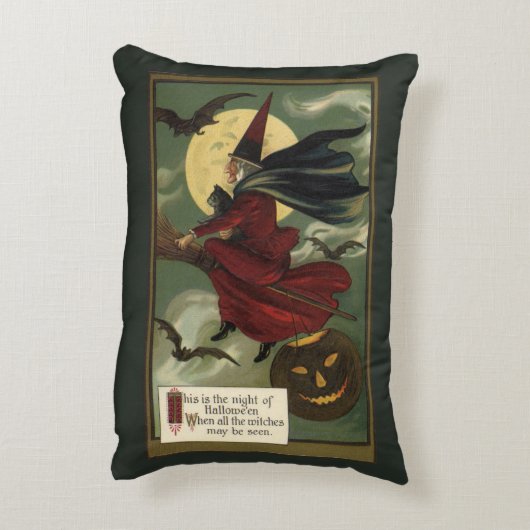 ヴィンテージハロウィン魔女と猫 アクセントクッション (裏面(縦))