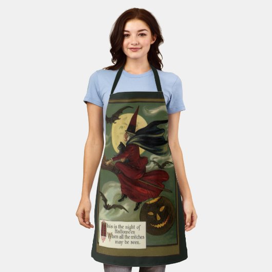 ヴィンテージハロウィン魔女と猫 エプロン (着用した状態)