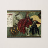 ヴィンテージハロウィン魔女と猫 ジグソーパズル (横)