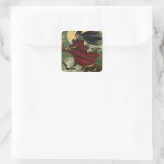 ヴィンテージハロウィン魔女と猫 スクエアシール (バッグ)