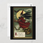 ヴィンテージハロウィン魔女と猫 ポストカード (正面/裏面)