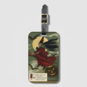 ヴィンテージハロウィン魔女と猫 ラゲッジタグ (正面縦)