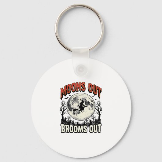 ヴィンテージハロウィン魔女デザイン MOONS OUT BROOMS OUT キーホルダー (正面)