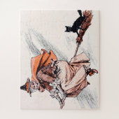 ヴィンテージハロウィン魔女ネコ付き箒 ジグソーパズル (縦)