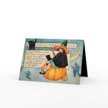 ヴィンテージハロウィン魔女ブラックキャッツホリデーカード