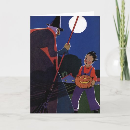 ヴィンテージハロウィン おばけの魔女と少年 カード (正面)