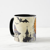 ヴィンテージハロウィン フクロウ カボチャ スケルトン スプーキー マグカップ (正面左)