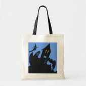 ヴィンテージハロウィン、怖い幽霊のよく出る家、魔女 トートバッグ (正面)