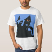 ヴィンテージハロウィン、怖い幽霊のよく出る家、魔女 Tシャツ (正面)