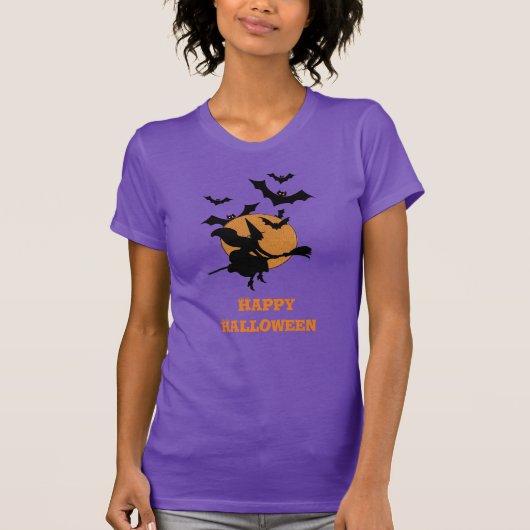 ヴィンテージハロウィン 飛ぶ魔女とコウモリ Tシャツ (正面)